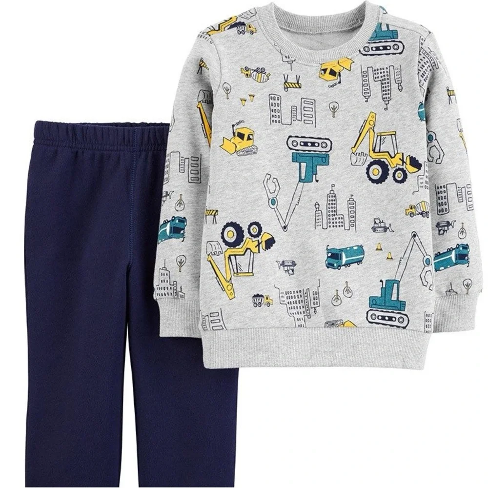 Carters Boys 2 Piece Construction Trucks Sweatshirt & Fleece Joggers Set 18M